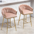 26'' Counter Height Bar Stools Set Of 2 Kitchen Island Counter Bar Stool With Hand Wave Back,Golden Chromed Base And Footrest Pink Pink Kitchen Modern Foam Velvet