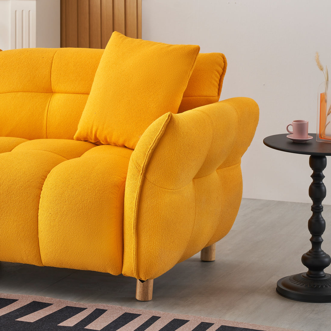 93.70 Inches Long, Teddy Sofa Fabric,With Two Matching Pillows And Three Spacious And Comfortable Seats, For Apartment Office Living Room Yellow Yellow Teddy 3 Seat