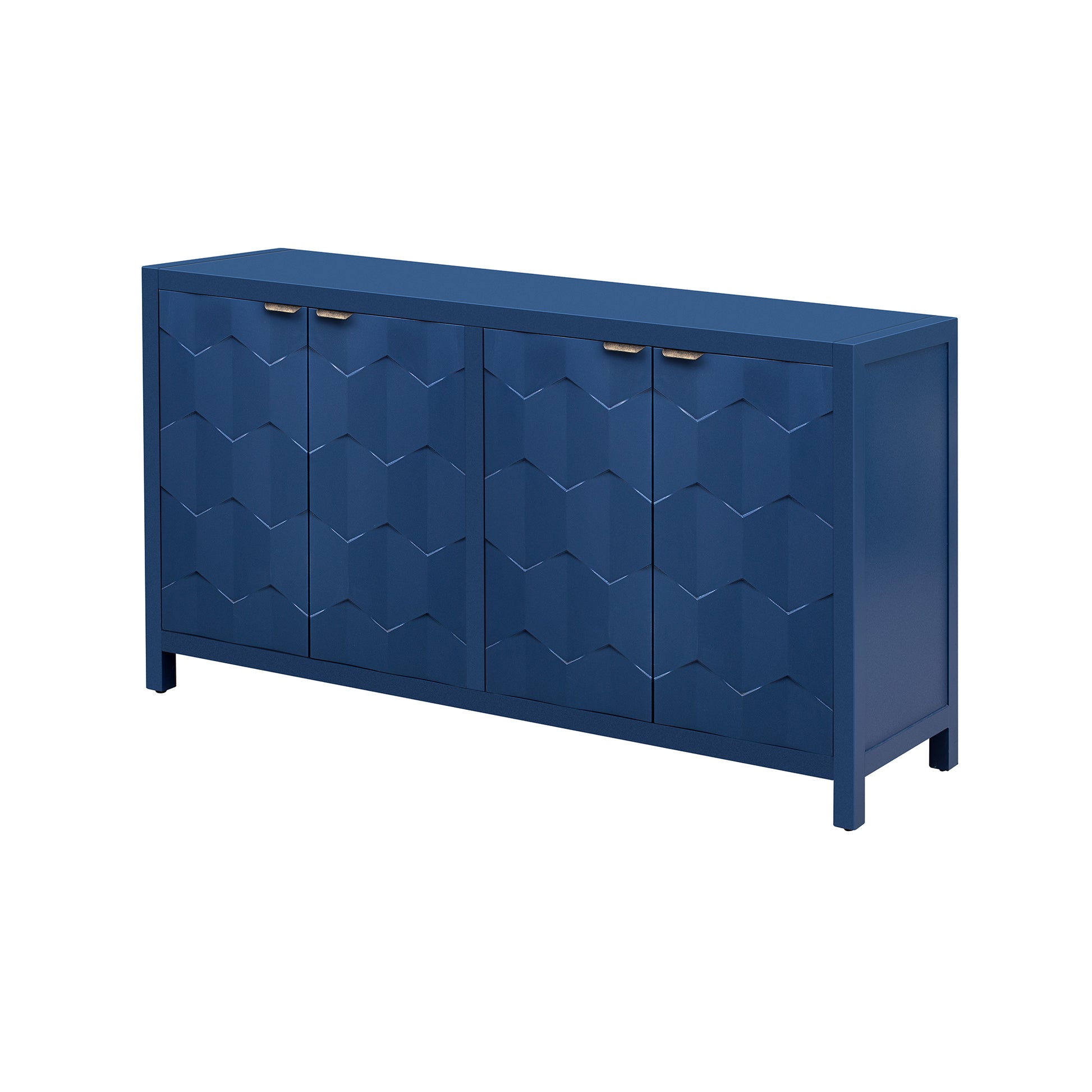 Luxurious Four Door Sideboard With Honeycomb Patterned Doors, Offering Large Storage For Study,Entrance And Living Room Navy Blue Primary Living Space American Design Mdf