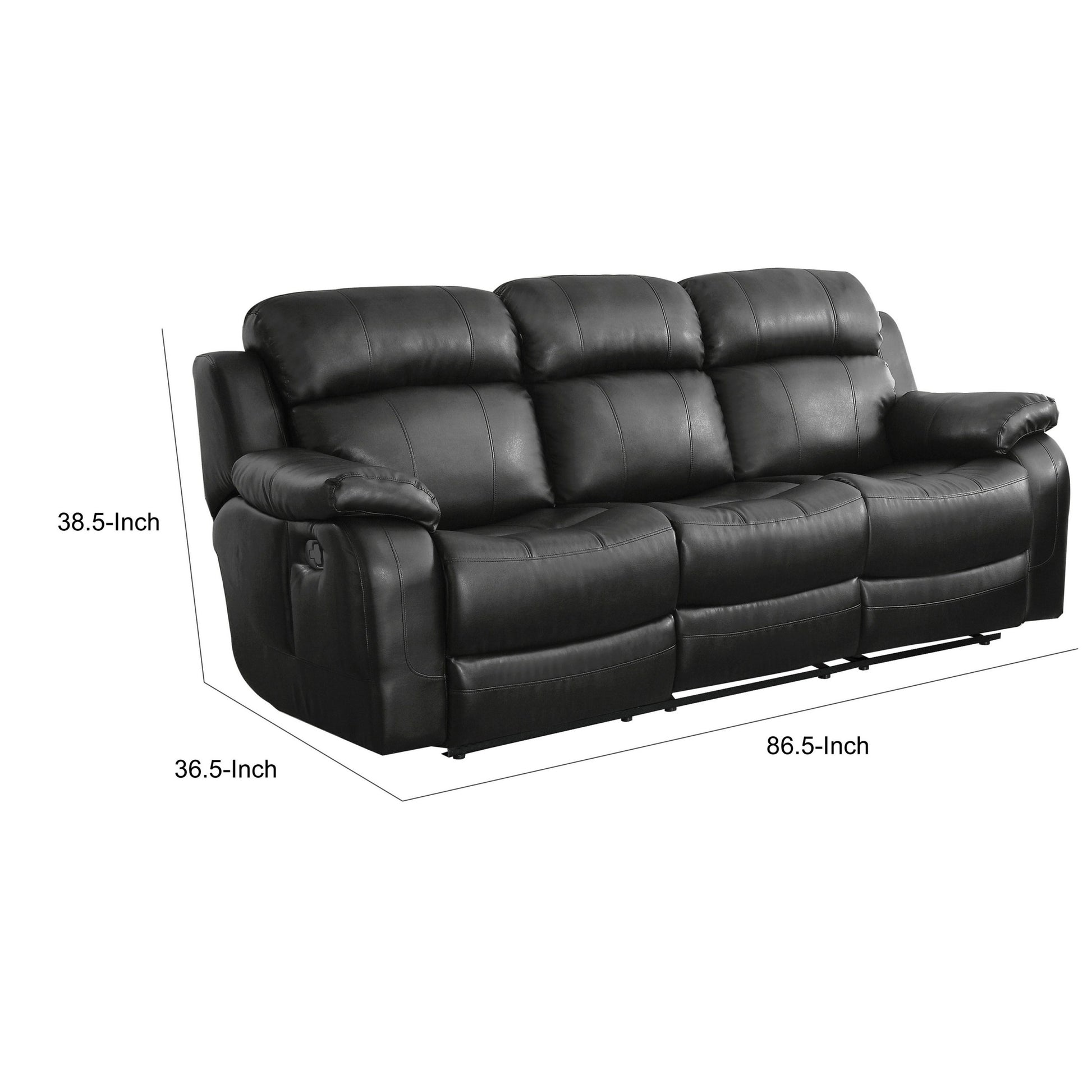 Leather Reclining Sofa With Center Drop Down Cup Holder, Black Black Leather