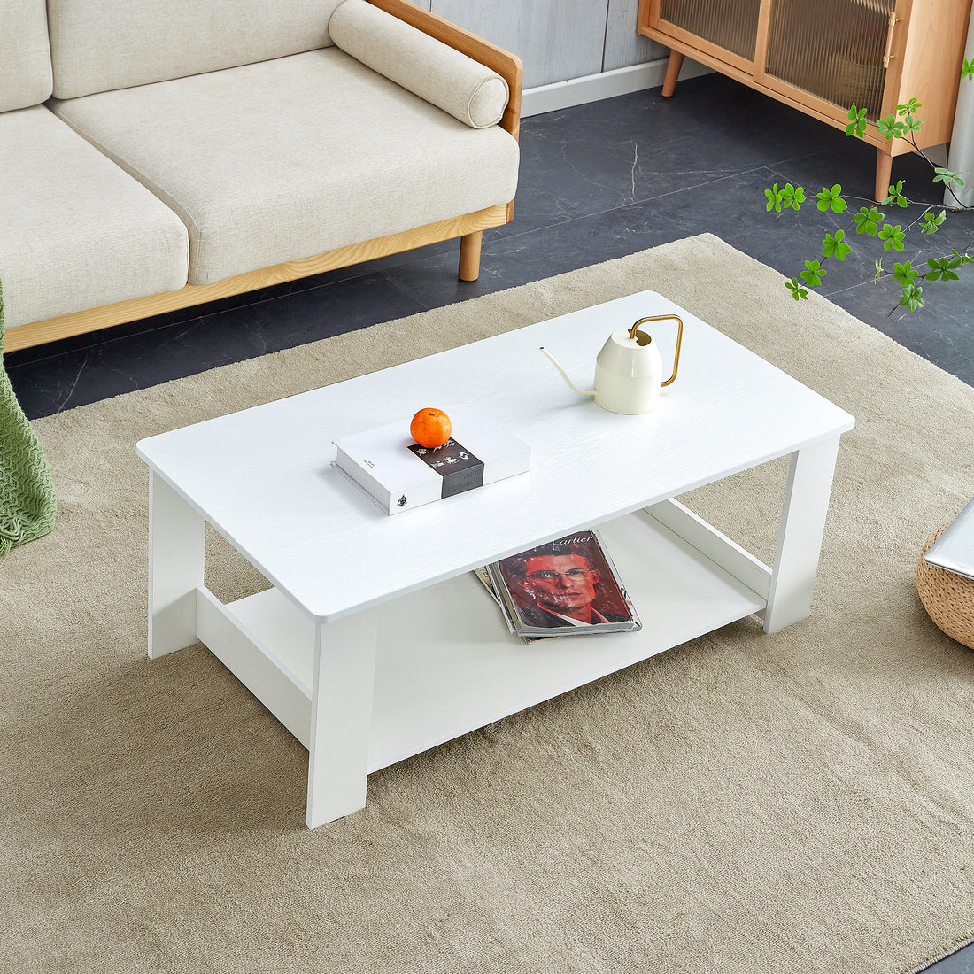 A Modern And Practical White Coffee Table. The Double Layered Coffee Table Is Made Of Mdf Material,. Suitable For Living Room, Bedroom, And Study.Ct 16 White Mdf