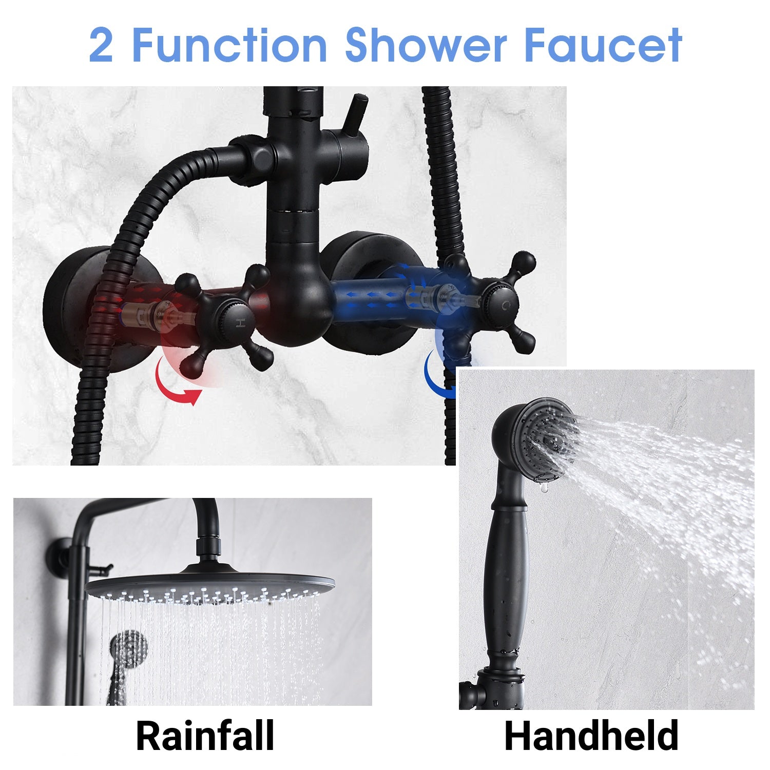 Matte Black 8" Rain Shower Head With Handheld Sprayer Matte Black Stainless Steel