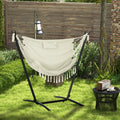 Outsunny Patio Hammock Chair With Stand, Outdoor Hammock Swing Hanging Lounge Chair With Side Pocket And Headrest, Cream White White Steel