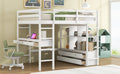 Full Size Loft Bed With Built In Desk With Two Drawers, And Storage Shelves And Drawers,White Old Sku:Gx000320Aak 1 Box Spring Not Required Full White Wood Bedroom Pine