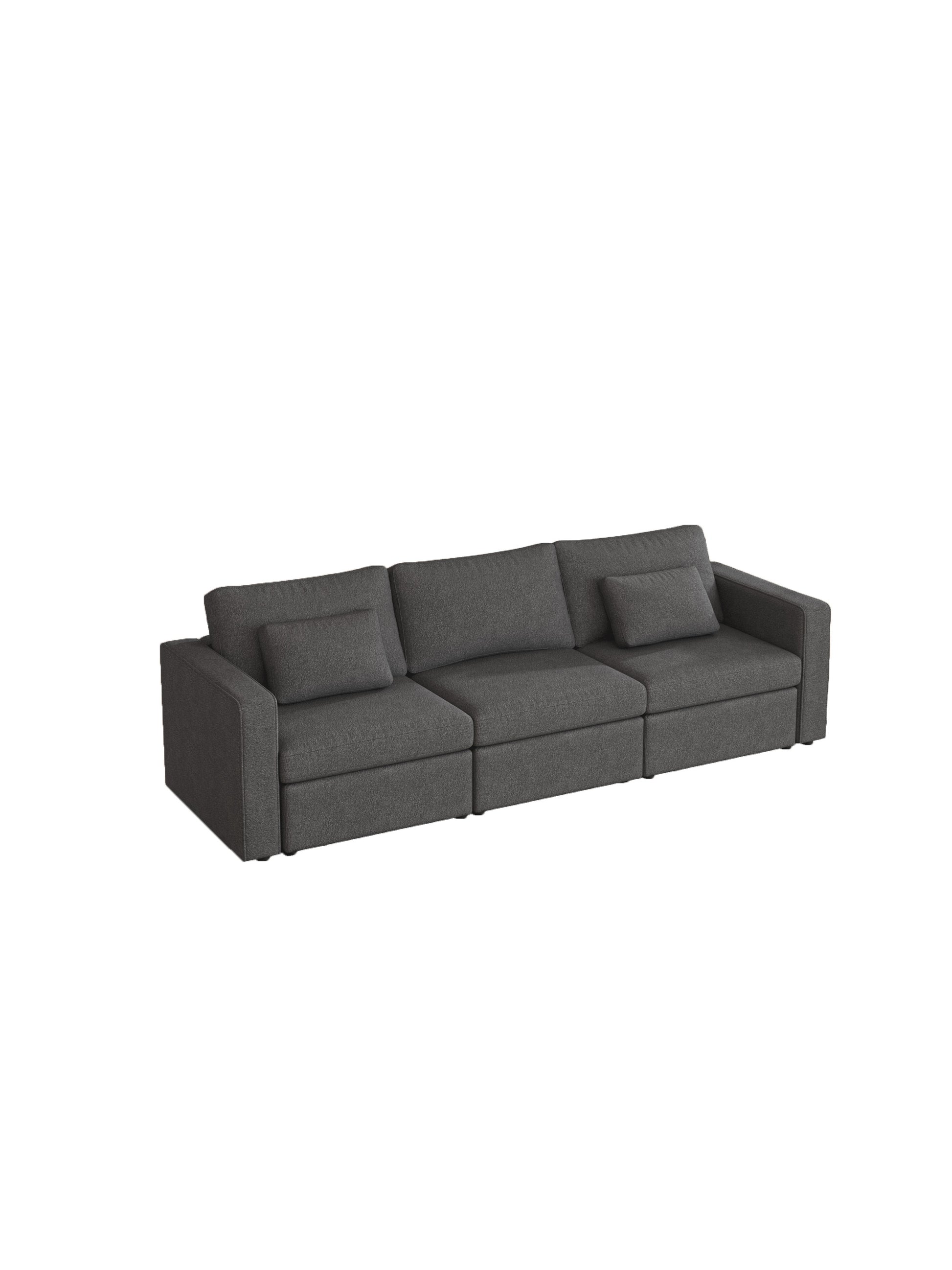 Modern Cotton Linen Modular Sectional Sofa, Convertible Sofa Set With Pillows, Oversized Sectional Couches For Living Room, Loft, Apartment, Office Dark Gray 3 Seats Wood Primary Living Space Medium Duty Pine 3 Seat Dark Gray Linen Medium Soft Cushion