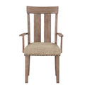 Beige And Maple Padded Arm Chair Set Of 2 Solid Beige Brown Dining Room Arm Chair Solid Back Set Of 2 Wood Fabric