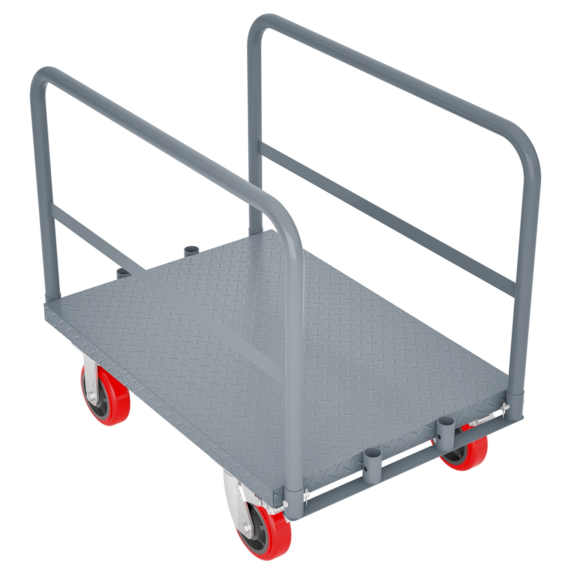 Steel Panel Truck, Heavy Duty Drywall Cart Lumber Cart Platform Truck Flat Cart, 2000Lbs, 6" Swivel Brake Casters, With 1Front And 2 Side Handrails 36''X24'' Grey Metal