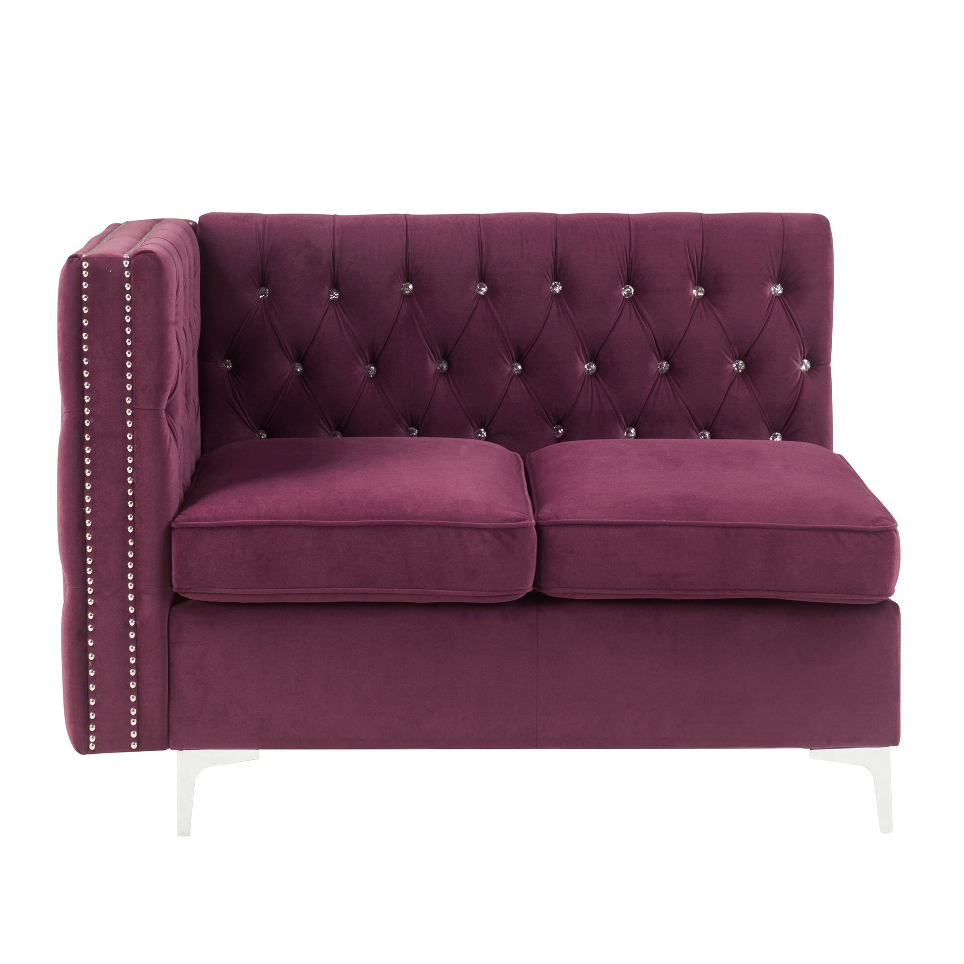 Burdy Tufted Loveseat With Trim Burgundy Velvet Wood Primary Living Space Tight Back Luxury Pine Square Arms Foam Velvet