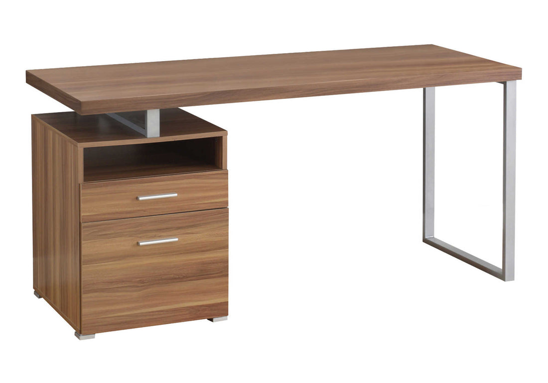 Computer Desk, Home Office, Laptop, Left, Right Set Up, Storage Drawers, 60"L, Work, Walnut Laminate, Grey Metal, Contemporary, Modern Walnut Particle Board