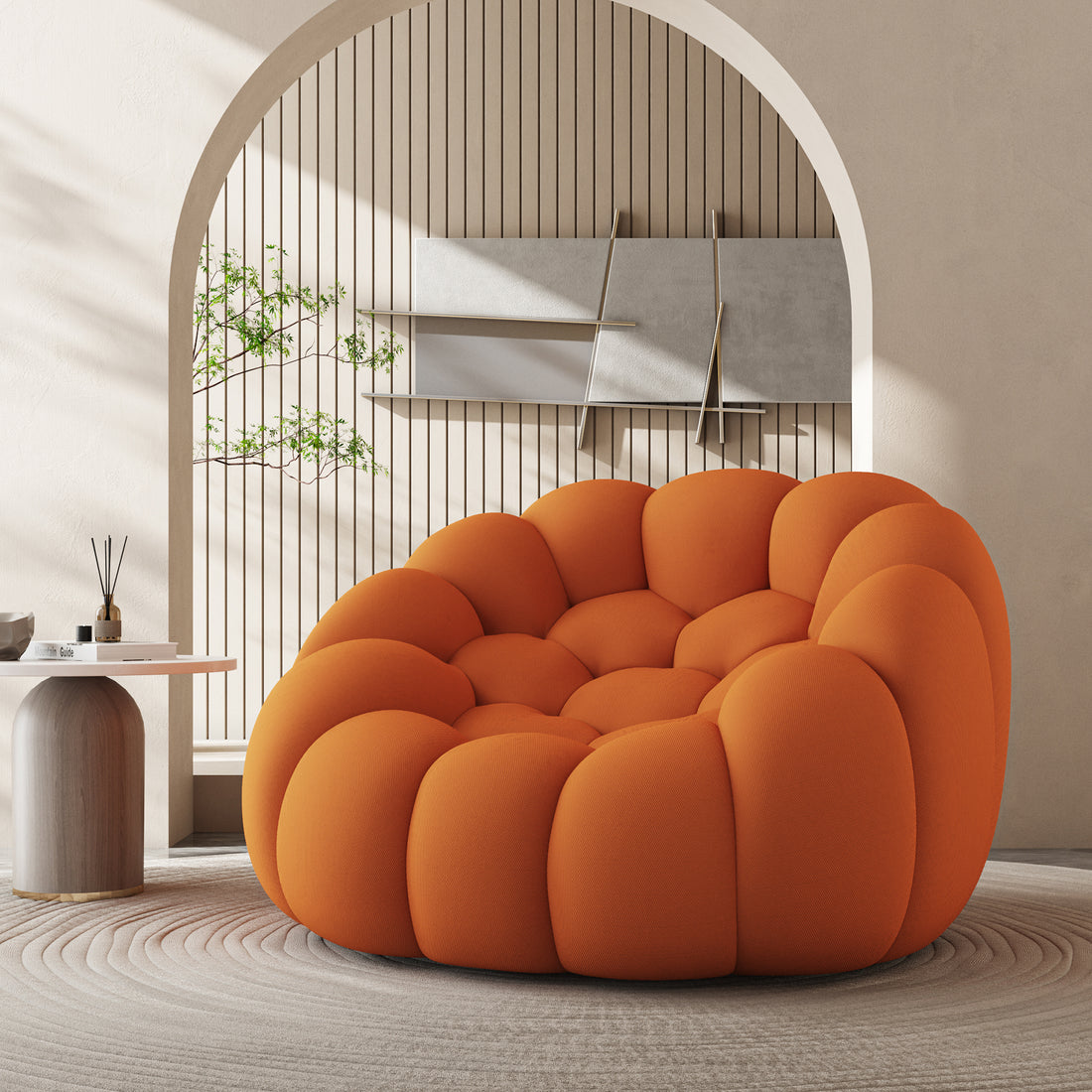 47'' Lazy Floor Sofa, Curved Bubble Chair, Oversized Single Bubble Sofa, Modern 3D Bubble Bean Bag Chiar Sofa For Living Room, Office, Apartment, Reading Room Orange Orange Fabric 1 Seat