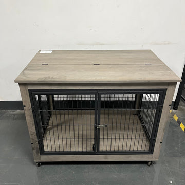 Furniture Style Dog Crate Side Table On Wheels With Double Doors And Lift Top. Grey, 43.7'' W X 30'' D X 31.1'' H. Grey Particle Board