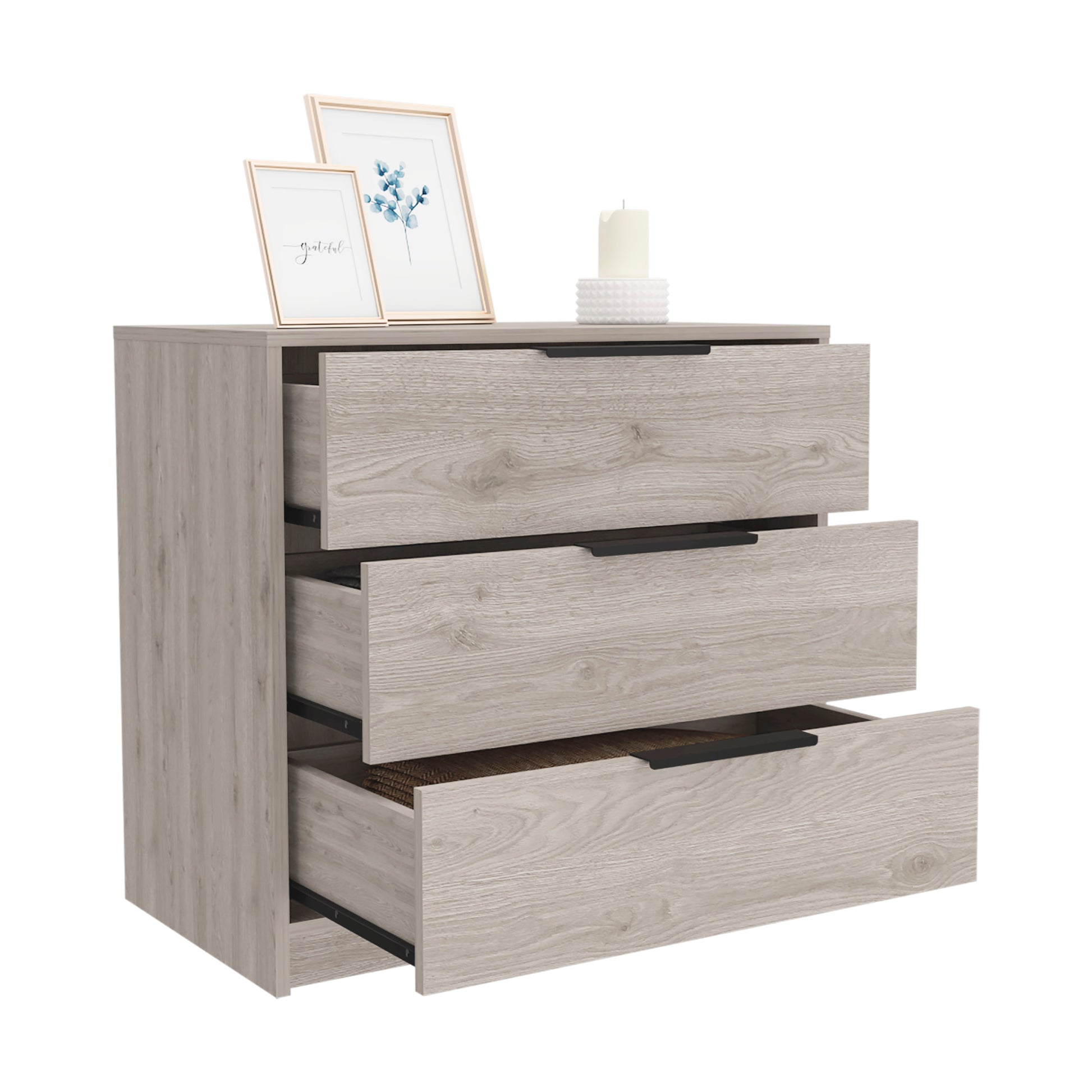 Kaia 3 Drawers Dresser, Superior Top Light Gray Gray Bedroom Modern Particle Board Particle Board