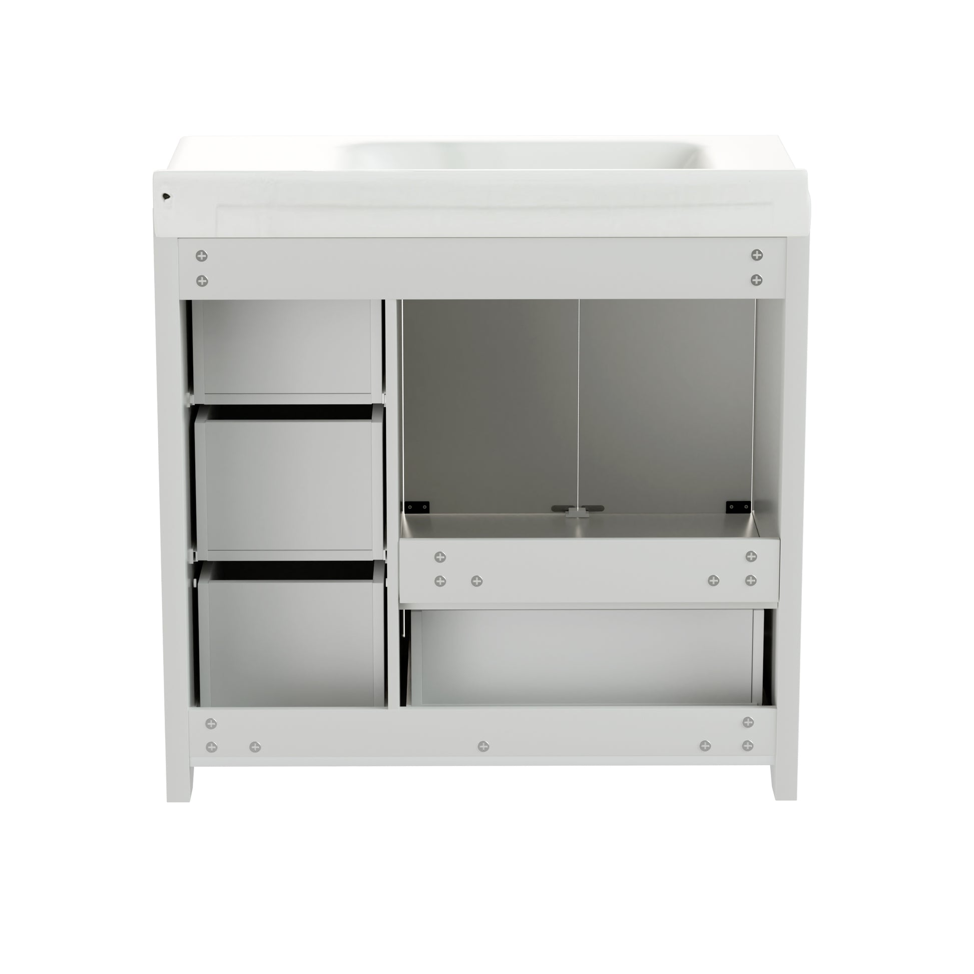 36'' Bathroom Vanities With Single Sink, Modern Under Mount Bathroom Sink Cabinet With 2 Closing Doors & 4 Drawers. White, 35.8''W X 19.7''D X 35.4''H. White Particle Board Mdf
