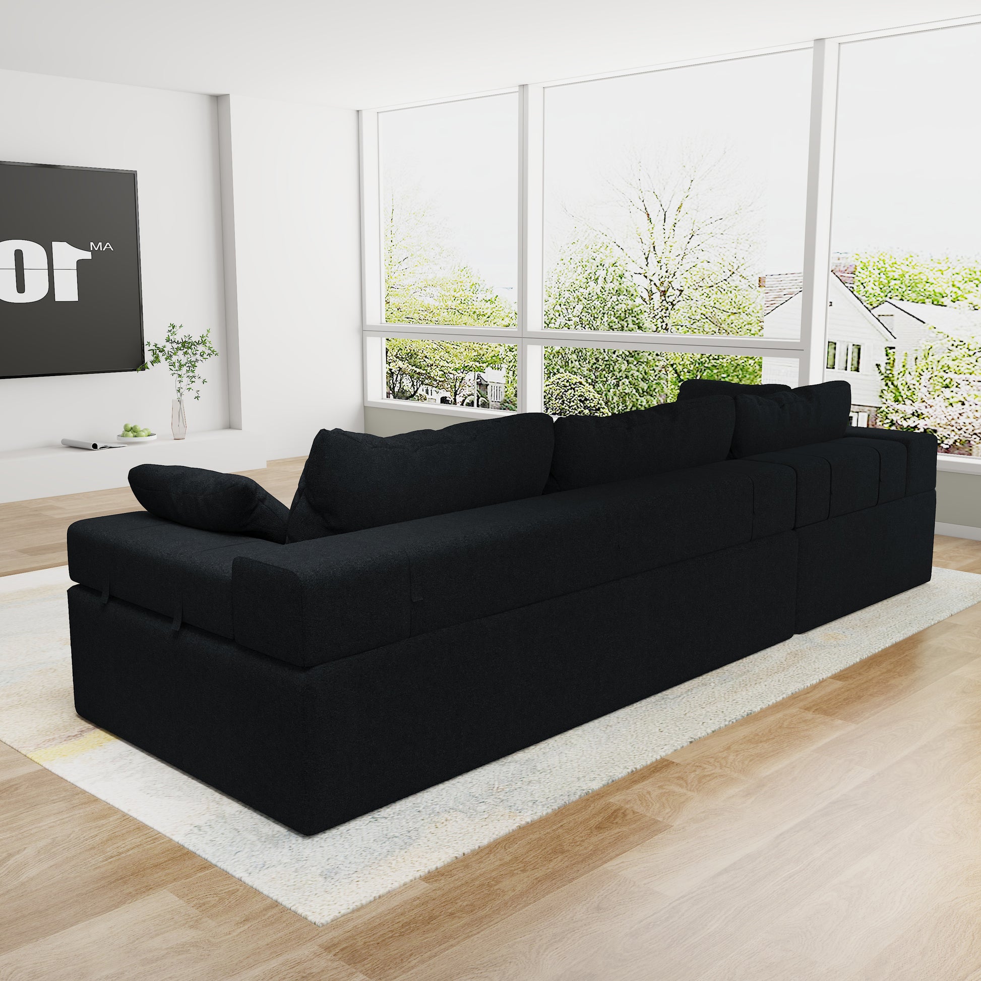 Modern Upholstered Sectional Sofa Couch Set,Modular 108" L Shaped Sectional Living Room Sofa Set With 6 Pillows,Free Combination Sofa Couch For Living Room,Bedroom Left Chaise Black Foam Chenille 3 Seat