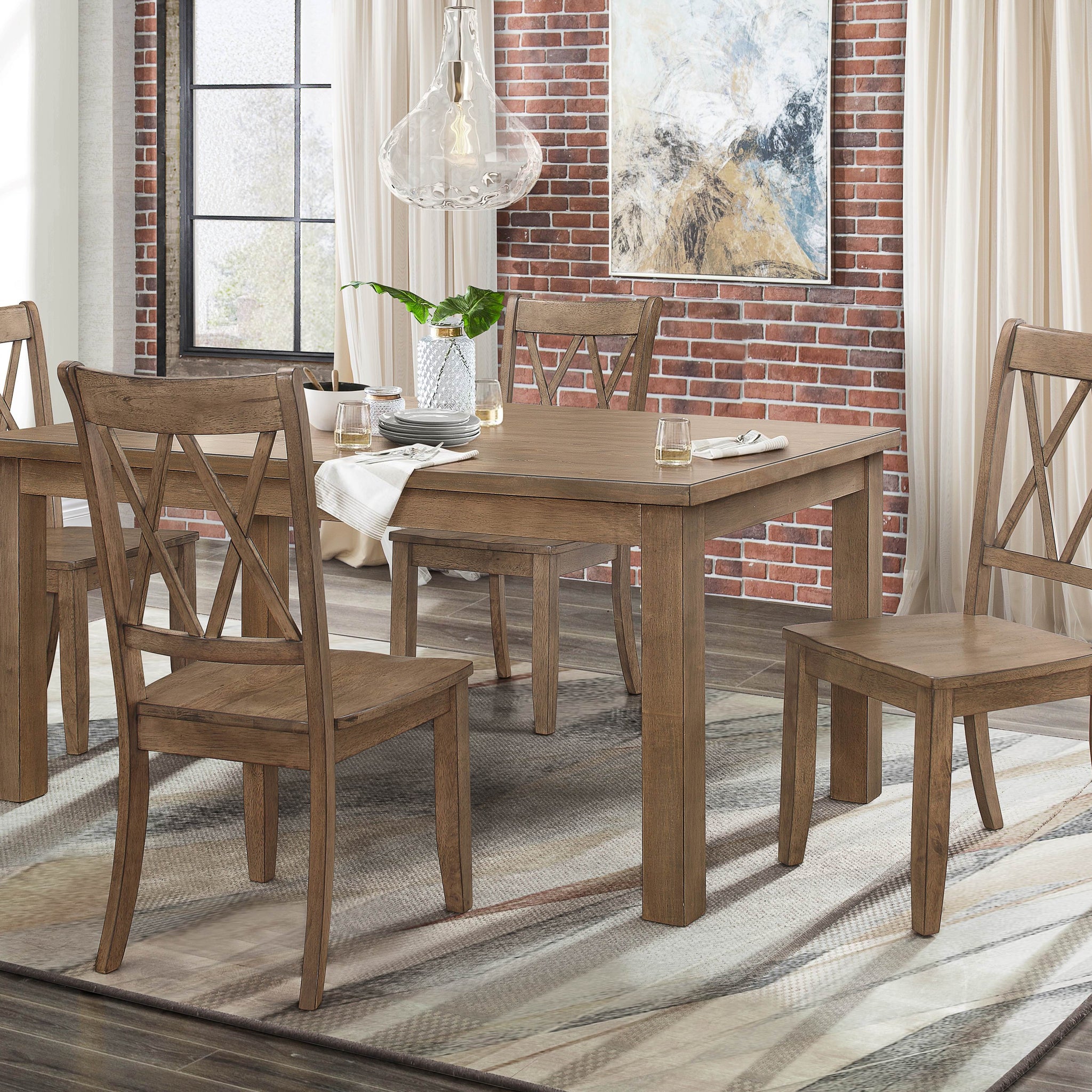 5Pc Dining Set Natural Finish Table And 4X Side Chairs Brown Finish Wooden Kitchen Dining Room Furniture Wood Wood Brown Seats 4 Wood Dining Room 4 Leg Rectangular Dining Table With Chair Wood