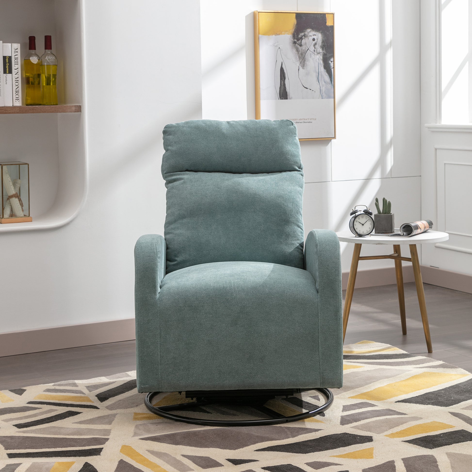 Jiada Upholstered Swivel Glider.Rocking Chair For Nursery In Light Blue.Modern Style One Left Bag Light Blue Primary Living Space Foam Metal