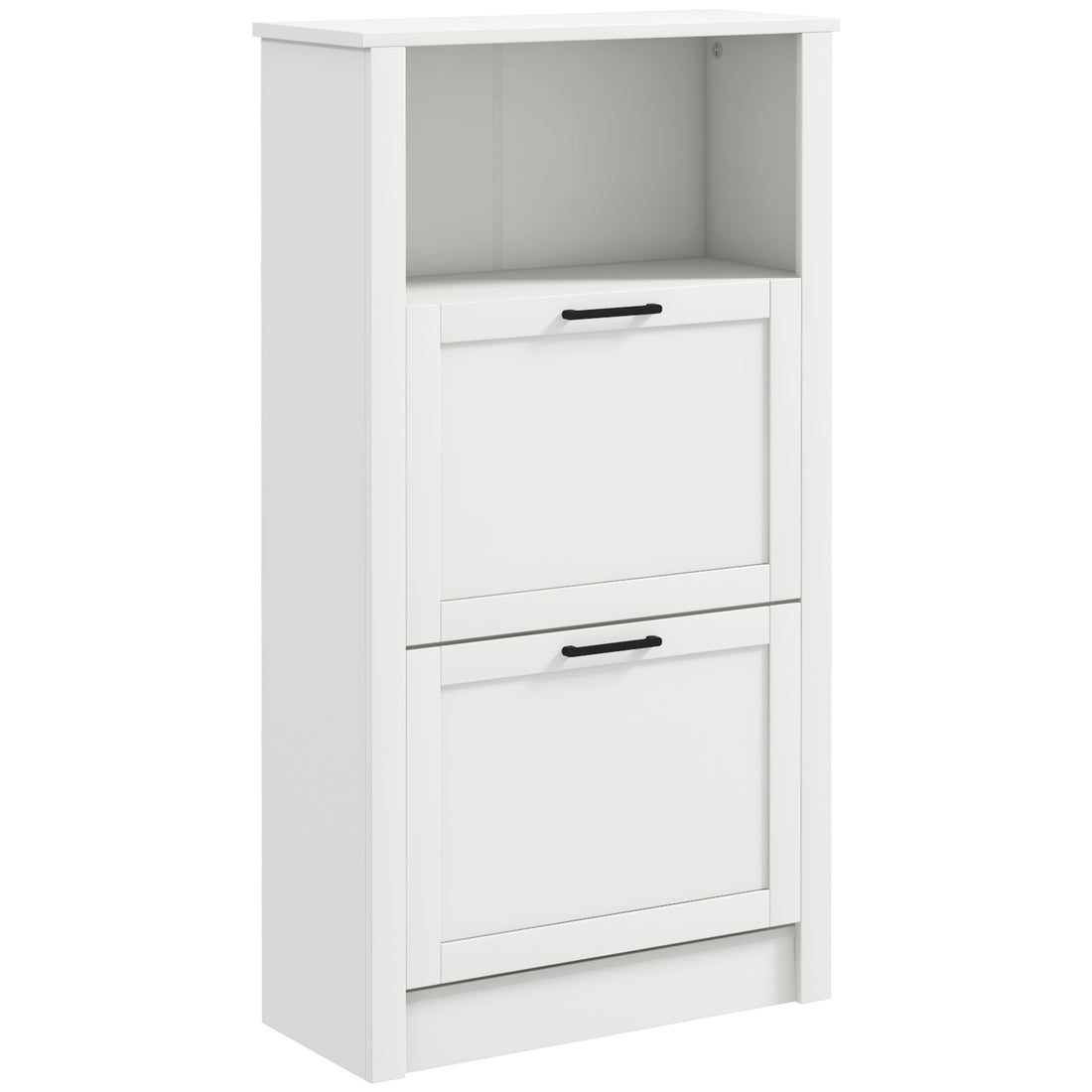 Homcom Shoe Storage Cabinet With Open Compartment And 2 Flip Drawers White Mdf