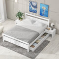 Queen Size Wooden Platform Bed With 2 Storage Drawers And 2 Bedside Tables, White Queen White Pine