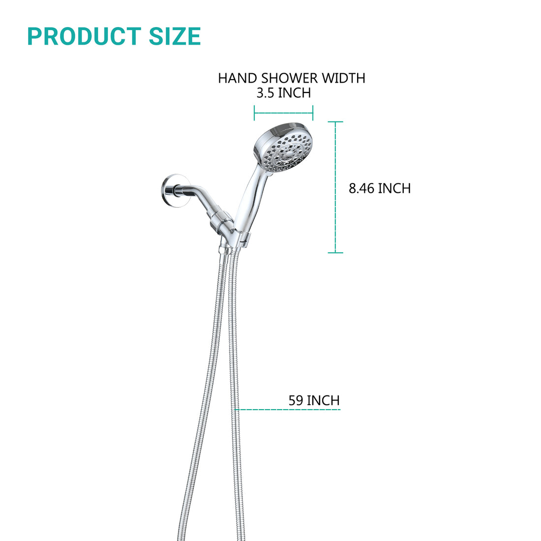 Polished Chrome Wall Mounted Handheld Shower Head With 5 Adjustable Settings And Hose Chrome Stainless Steel