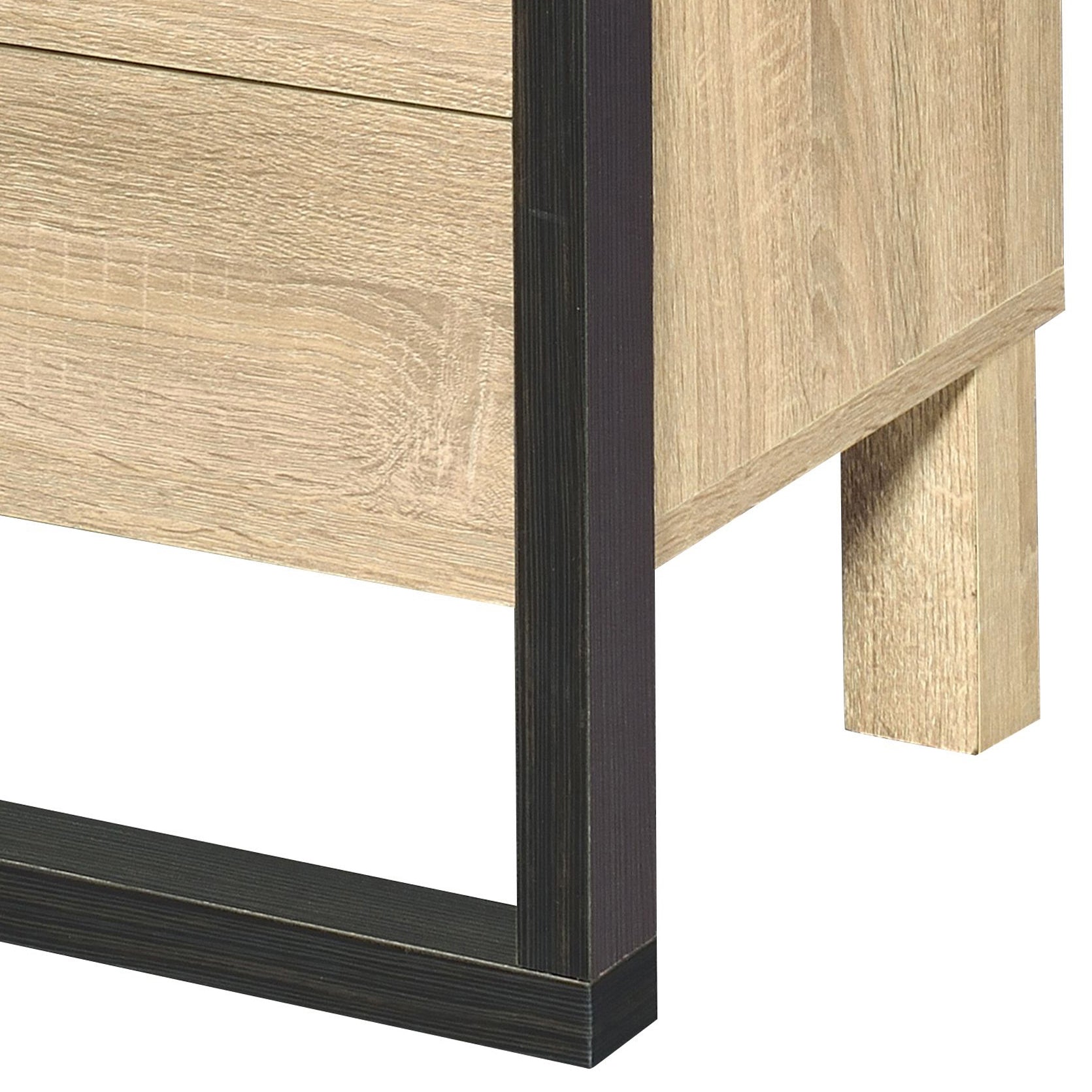 Oak And Black 2 Drawer Nightstand Black Brown 2 Drawers Bedroom Rectangle Industrial Oak Wood Metal