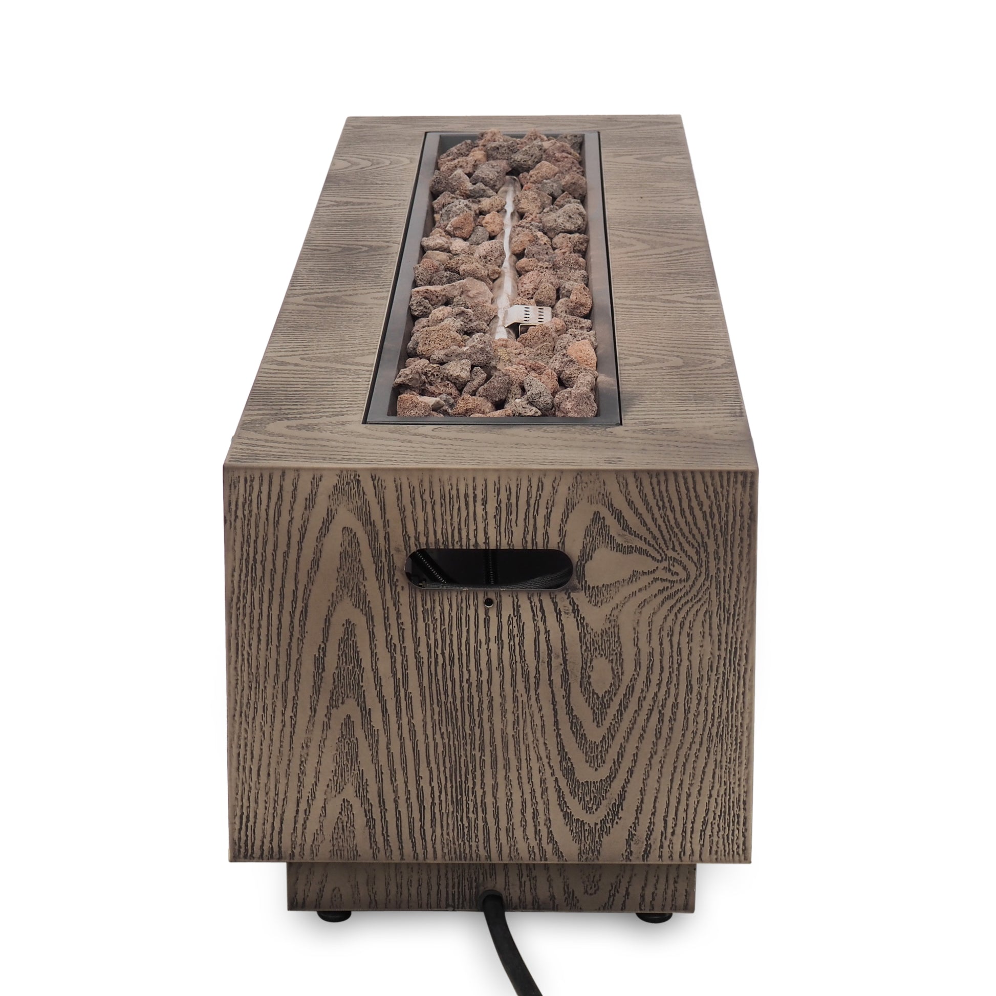 48" Outdoor 50,000 Btu Rectangular Iron Propane Fire Pit, Brown Wood Pattern Tank Cover Not Included Wood Iron