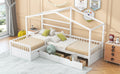 Twin Size House Platform Bed With Three Storage Drawers,White Box Spring Not Required Twin White Wood Bedroom Pine