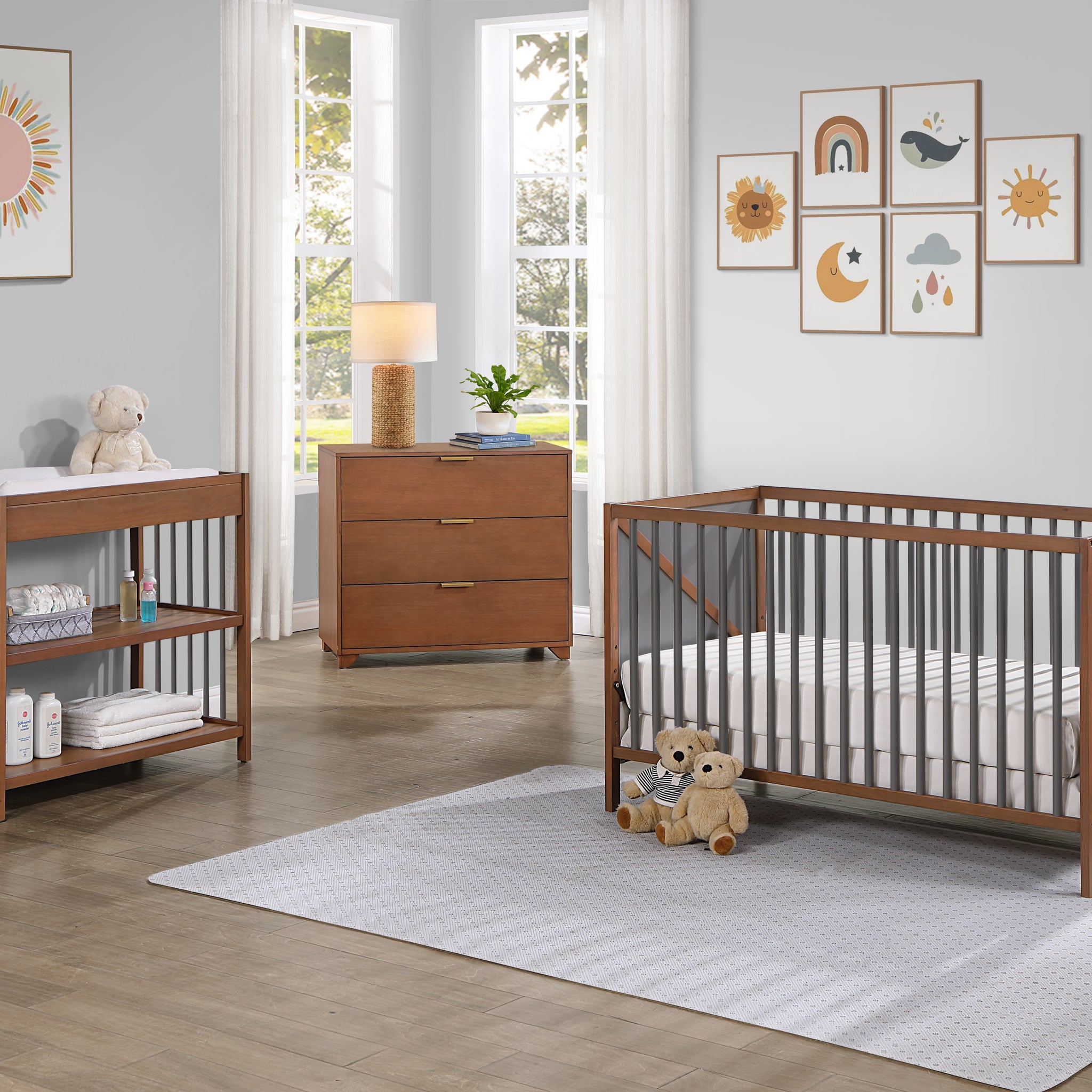 Pixie Zen 3 In 1 Crib In Walnut Charcoal Walnut Brown Wood