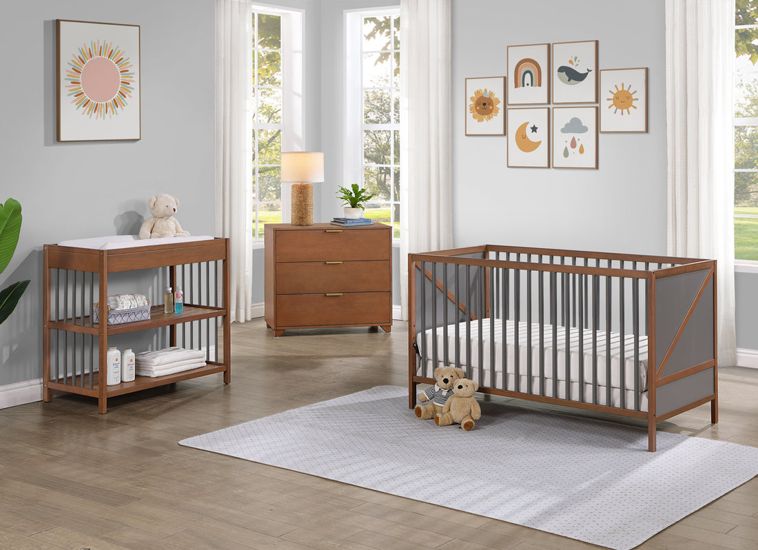 Pixie Zen 3 In 1 Crib In Walnut Charcoal Walnut Brown Wood