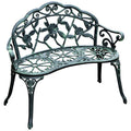 Outsunny Outdoor Bench, Cast Aluminum Outdoor Furniture, Metal Bench With Floral Rose Accent & Antique Finish, Green Green Aluminum