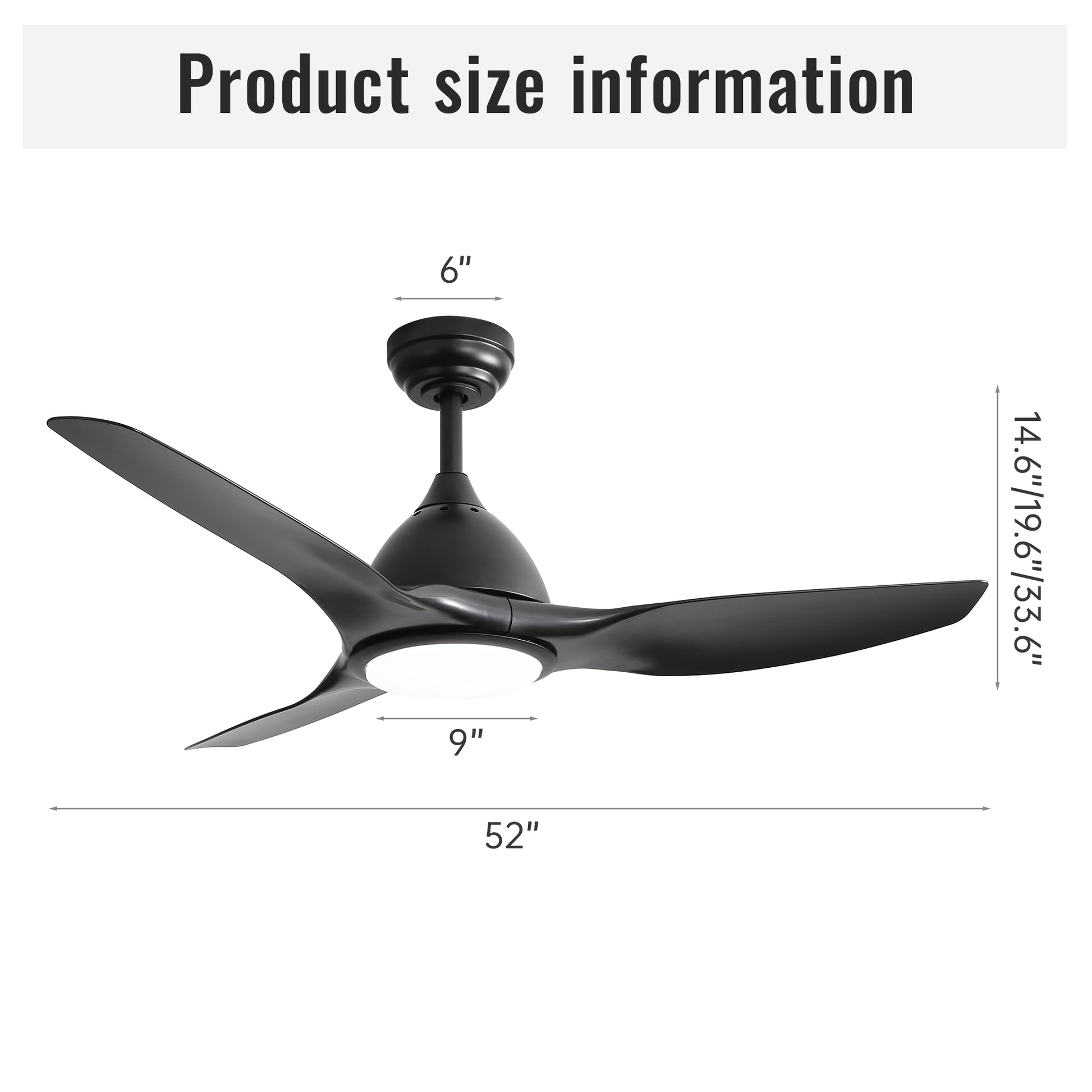 52 Inch Modern With 22W Led Light, 3 Abs Fan Blades Dc Motor Black For Bedroom Living Room Black Abs