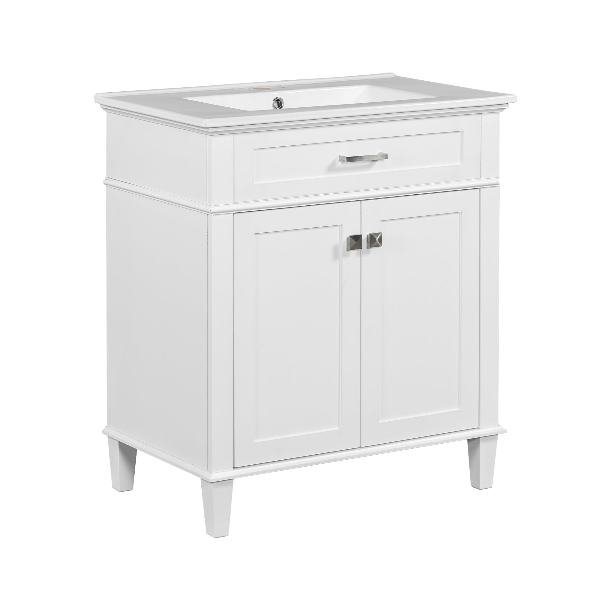 30 Inch Bathroom Vanity With Ceramic Basin, Soft Close Door And Adjustable Shelves White Bathroom Solid Wood Mdf