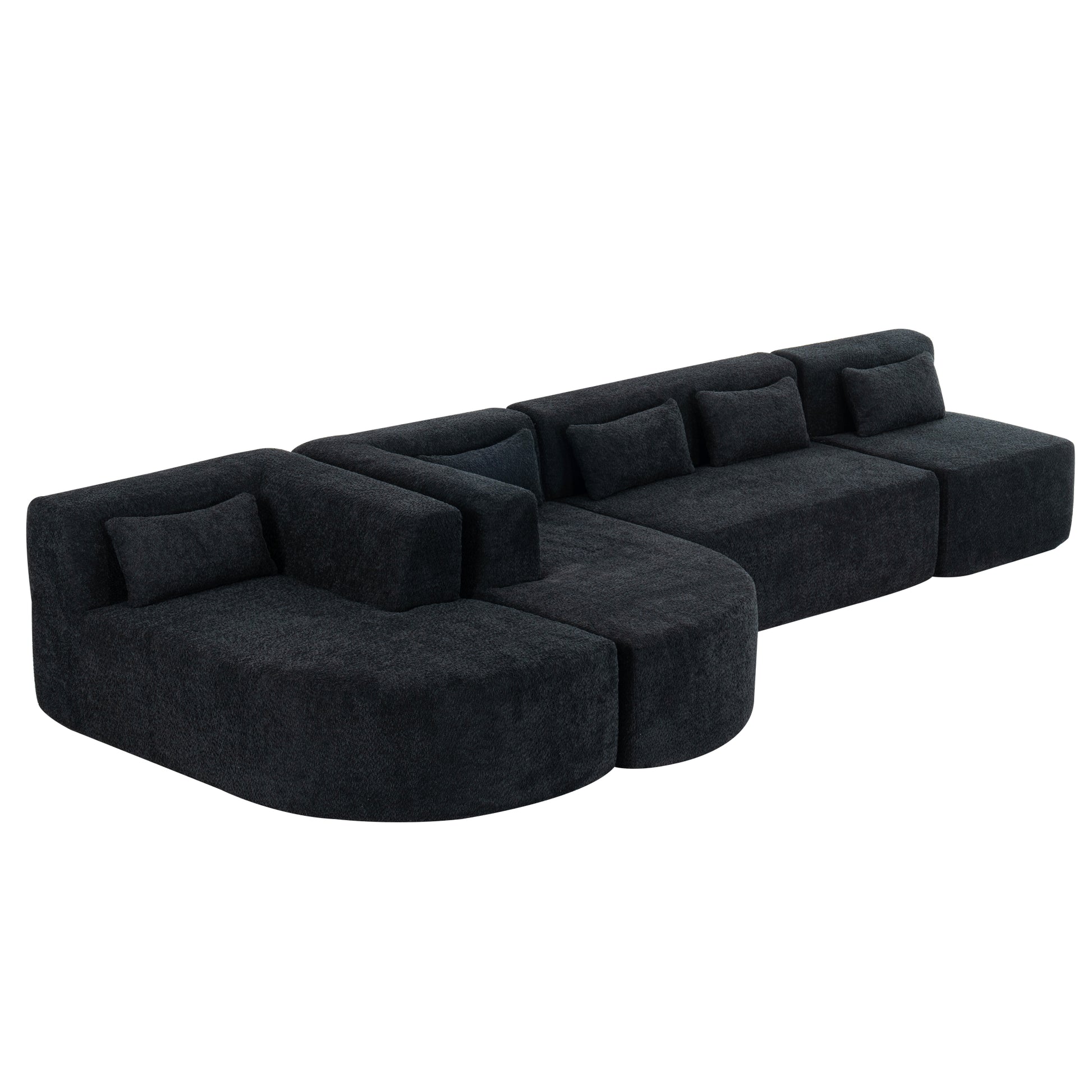 143.7" Upholstered Sofa Free Combined Sofa Couch With Two Chaise Lounge And Five Back Pillows For Living Room, Black Black Foam Polyester 5 Seat