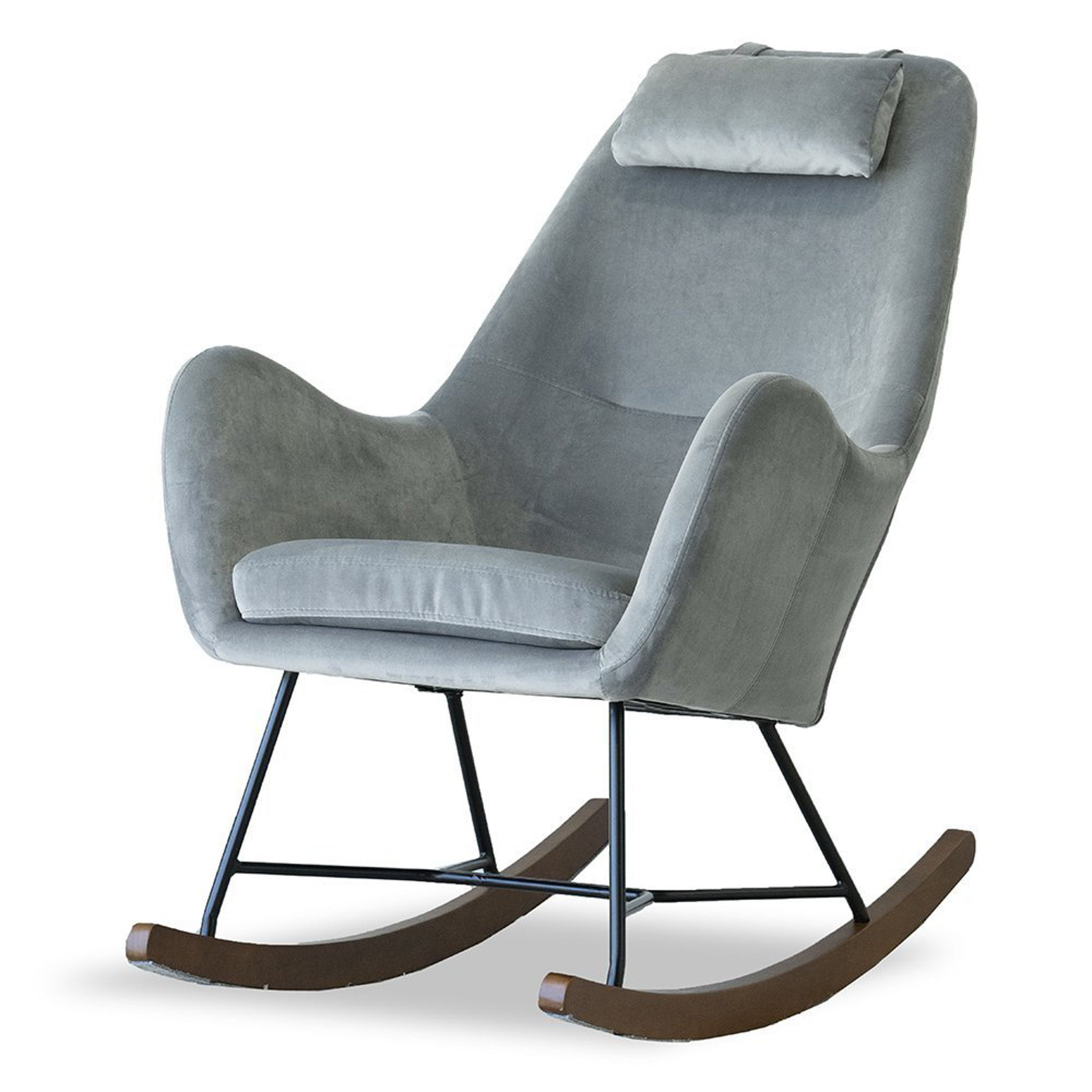 Chelsea Grey Velvet Rocking Chair Solid Light Gray Bedroom Foam Wipe Clean Mid Century Modern Rocking Chairs Foam Velvet