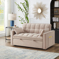 4 In1 Loveseat Sofa Bed With Armrests & Storage Pockets, Multi Function Tufted Pull Out Sofa Bed With Adjustable Backrest And Pillows, Convertible Loveseat Sofa Couch,Taupe Taupe Velvet Primary Living Space Medium Soft Tufted Back American