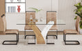 Table And Chair Set.Modern Dining Table, Tempered Glass Countertop With Artistic Mdf Legs.Paried With 4 Comfortable Chairs With Pu Seats And Metal Legs. Suitable For Various Decoration Styles. Black Brown,Transparent Seats 4 Mdf Metal