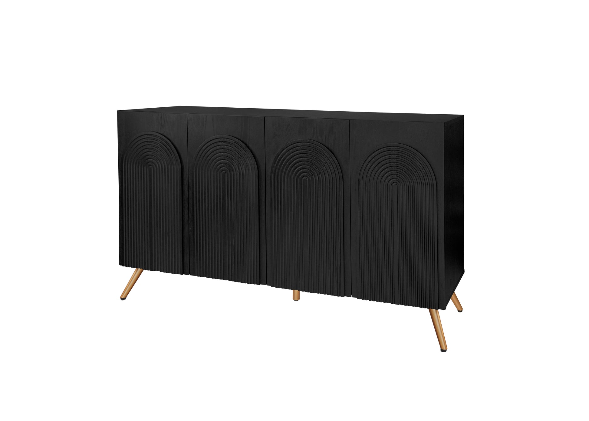 Arch 3D Carved 4 Door Sideboard ,Sideboard Buffet Cabinet With Storage ,Modern Coffee Bar Cabinet With Adjustable Shelf For Living Room Diningroom & Kitchen Black Modern Mdf