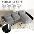 L Shaped Modular Sectional Sofa With Removable Back Cushions,3 Pillows And 2 Storage Spaces,Suitable For Living Rooms,Offices And Apartments Gray Polyester 3 Seat