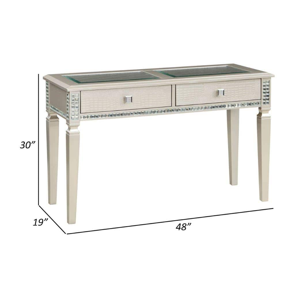 Sofa Table Silver Glam Storage Drawers Table 5Mm Tempered Glass Top W Diamond Pattern Living Room 1Pc Side Table. Silver White Primary Living Space Classic,Contemporary,Transitional Rubberwood Rectangular Drawers Console Tables Solid Wood