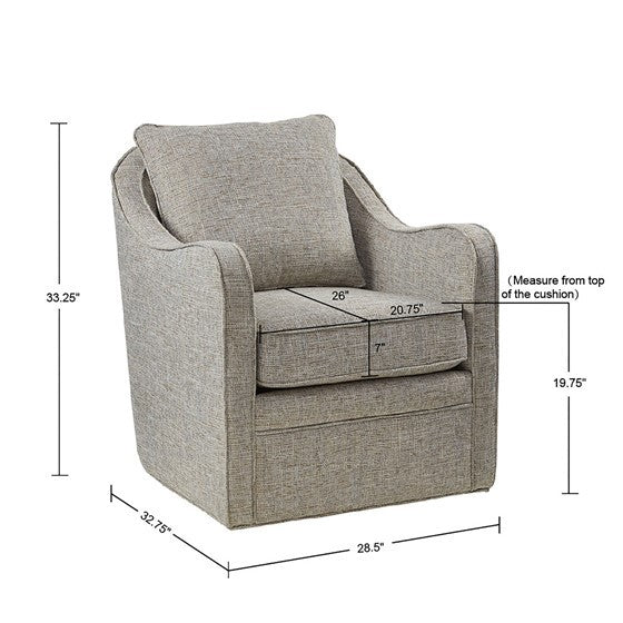 Brianne Wide Seat Swivel Arm Chair Grey Solid Wood