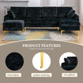 Coolmore U Shape Sectional Sofa With Ottomanreversible Sofa Couch For Living Room,Spacious Furniture,Durable Couch Removable And Machine Washable Cover Black Velvet Black Primary Living Space Foam Velvet 4 Seat