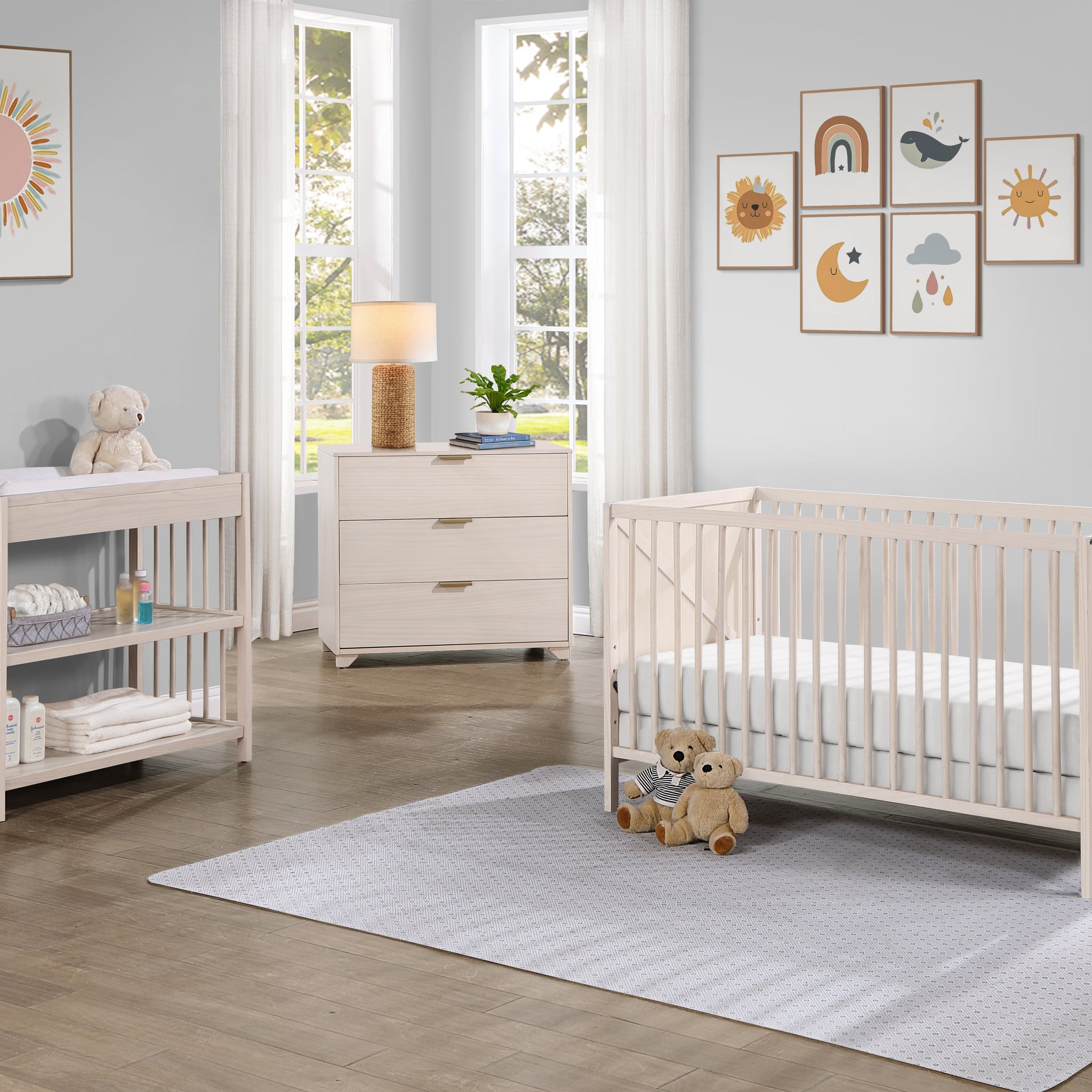 Pixie Zen 3 In 1 Crib In Washed Natural Natural Wood