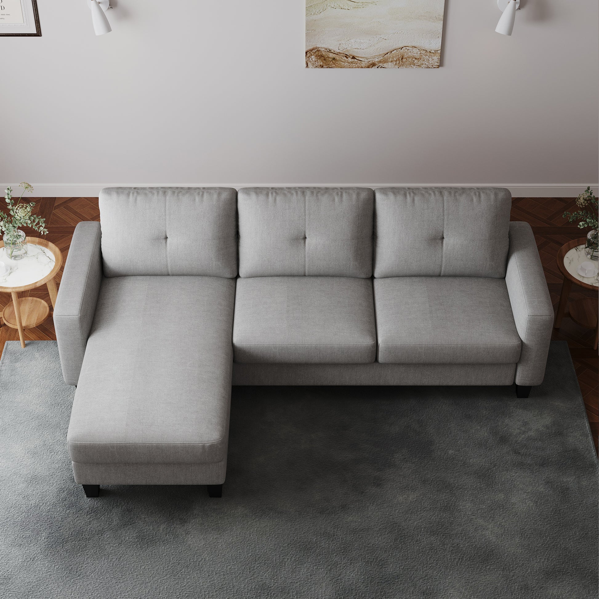 Living Room Furniture With Polyestr Fabric L Shape Couch Corner Sofa For Small Space Grey Grey Foam Polyester 3 Seat