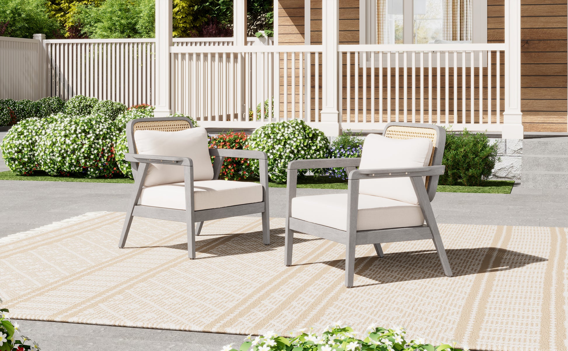 Set Of Outdoor Acacia Wood Patio Club Chair, Patio Furniture,Waterpr