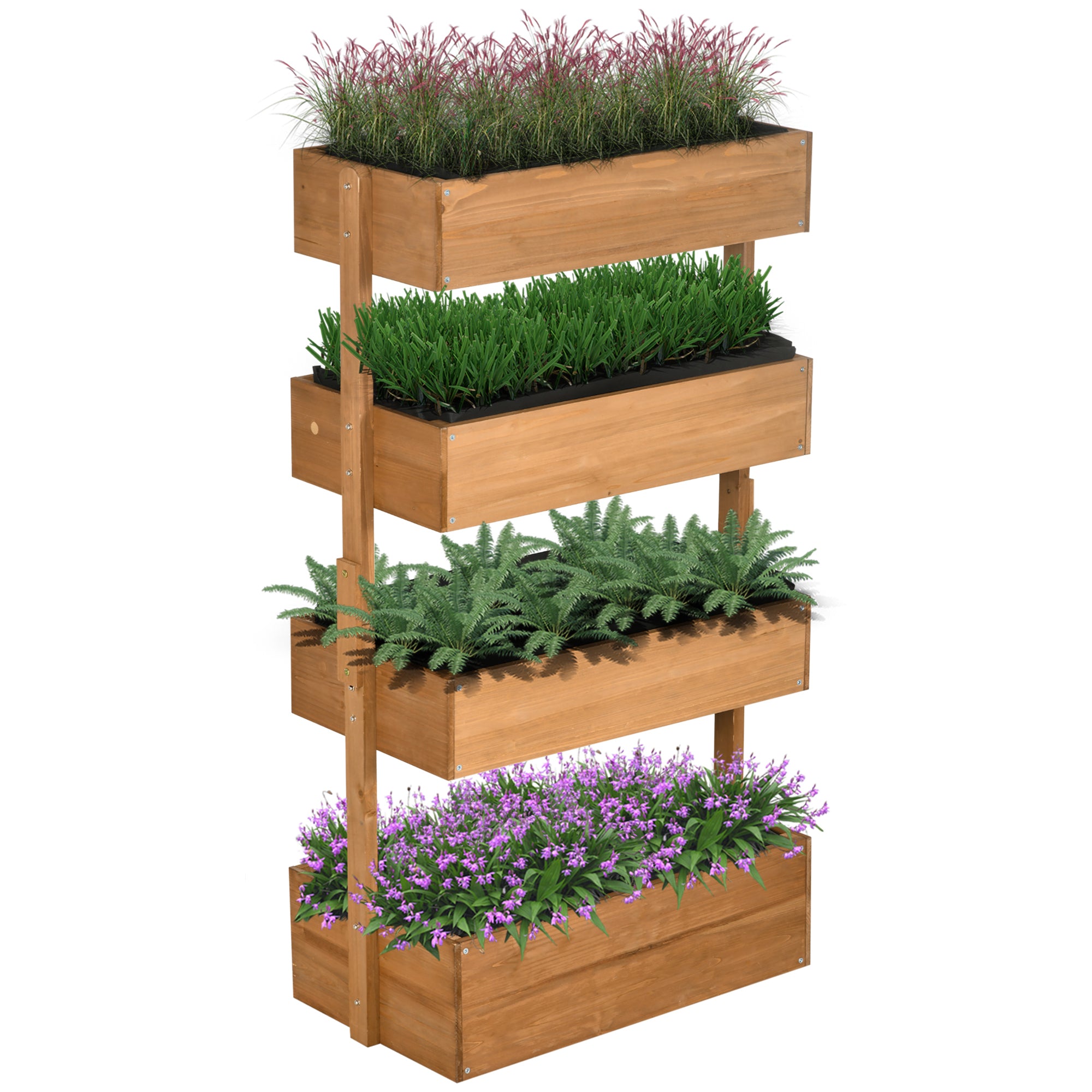Outsunny Vertical Garden Planter, Wooden 4 Tier Planter Box, Self Drai
