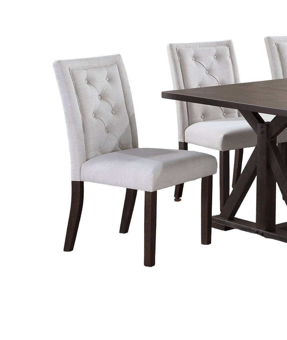 Modern Bone White Fabric 2Pc Side Chairs Tufted Back Upholstered Back Rustic Espresso Wooden Legs Dining Room Espresso White Espresso Dining Room Contemporary,Mid Century Modern,Modern Dining Chairs Tufted Back Set Of 2 Solid Wood