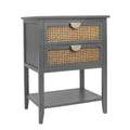 2 Drawer Side Table,Naturel Rattan,End Table,Suitable For Bedroom, Living Room, Study Gray Mdf