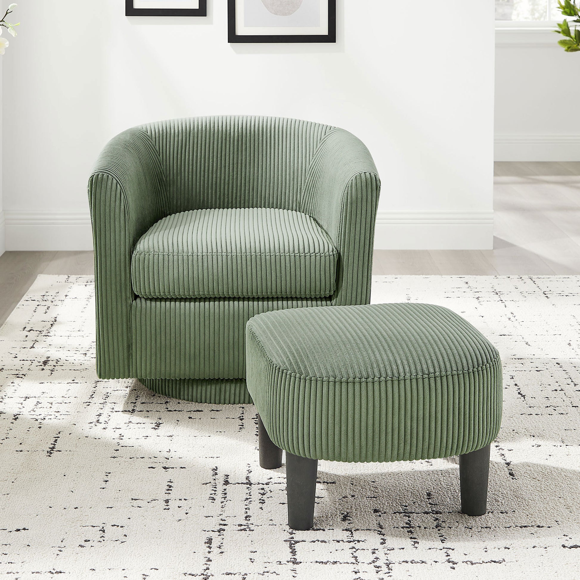 Swivel Accent Chair 360 Comfy Recliner Corduroy Arm Chair Single Sofa With Ottoman For Living Room Bedroom Green Fabric