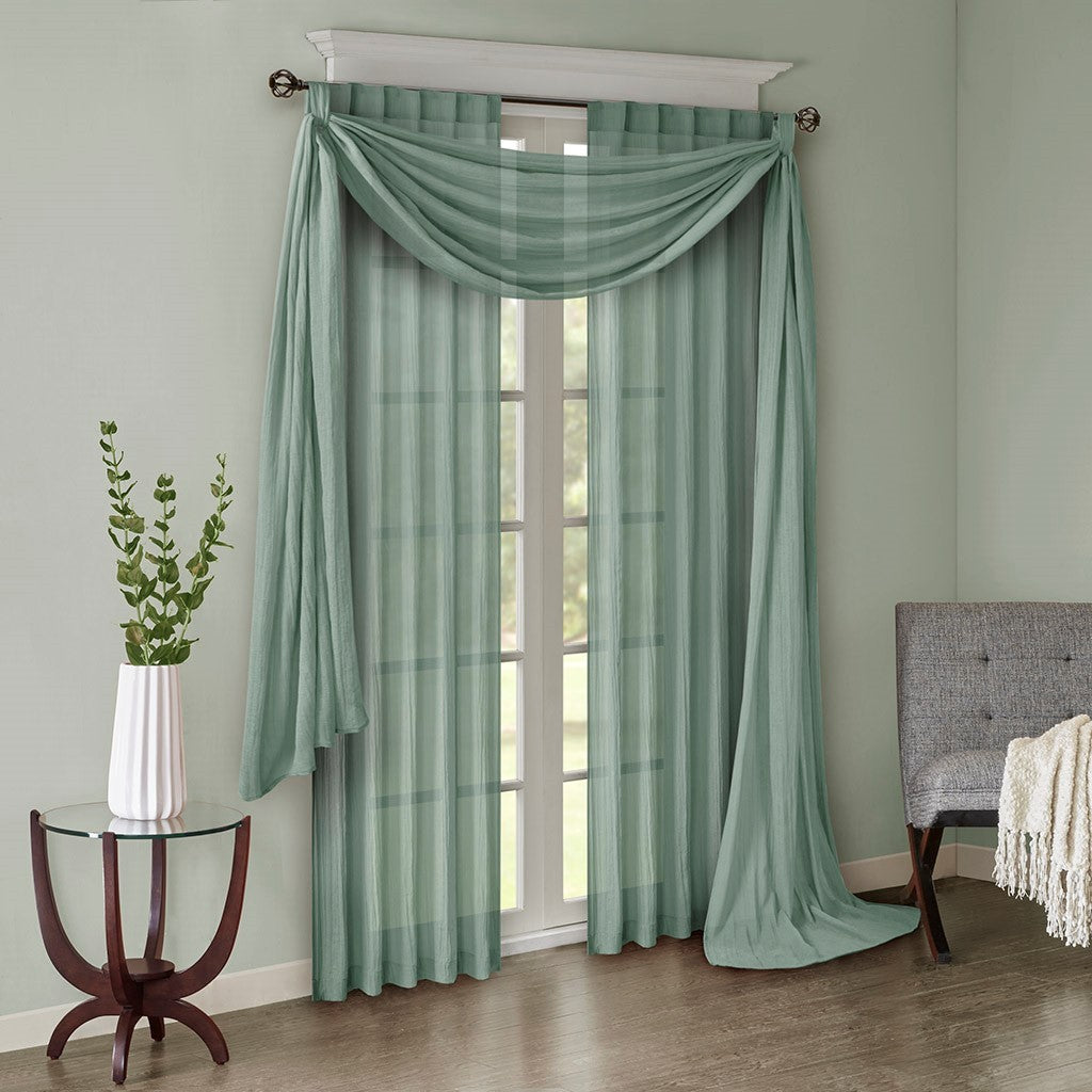 Solid Crushed Curtain Panel Pair 2 Pcs Window Panels Aqua Polyester