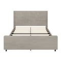 50.7'' High Headboard Corduroy Upholstered Bed Frame With Vertical Stripe Wingback And High Footboard No Box Spring Needed, King Size, Taupe Box Spring Not Required King Taupe Wood Bedroom Modern Bed Frame Wood