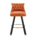 Coolmore Set Of 2,Back Pull Point Design, Velvet Material, 360 Degree Rotation, Back Pull Loop Detachable Design, Rivet Decoration, Square Foot Wooden Bar Chair Orange Velvet